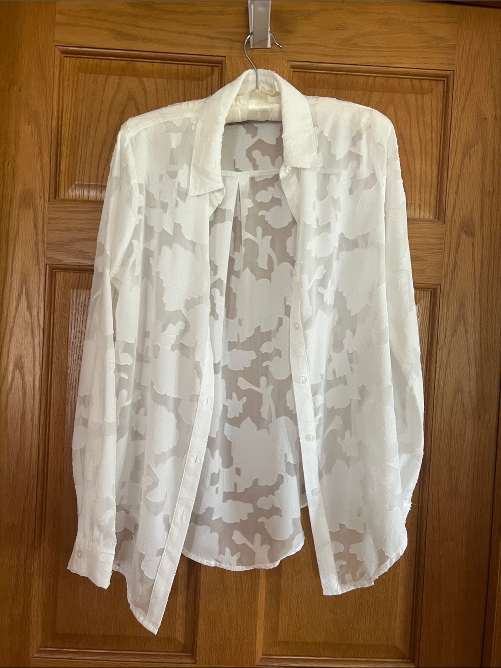 Sheer White Patterned Button-Down Blouse